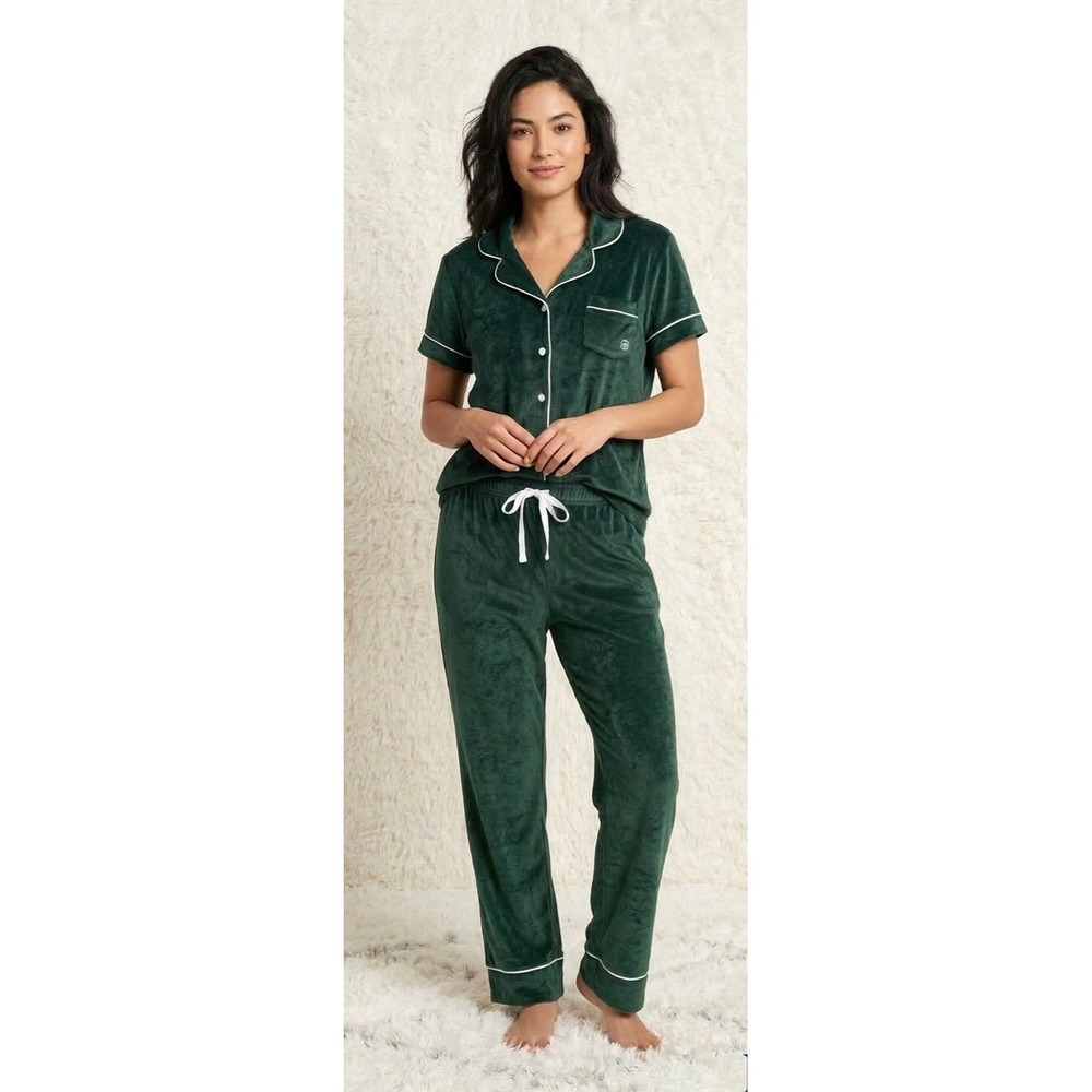 Born Cozy Holiday Cabin Luxury Velvet Pajama Set Cozy Loungewear 2pc Medium